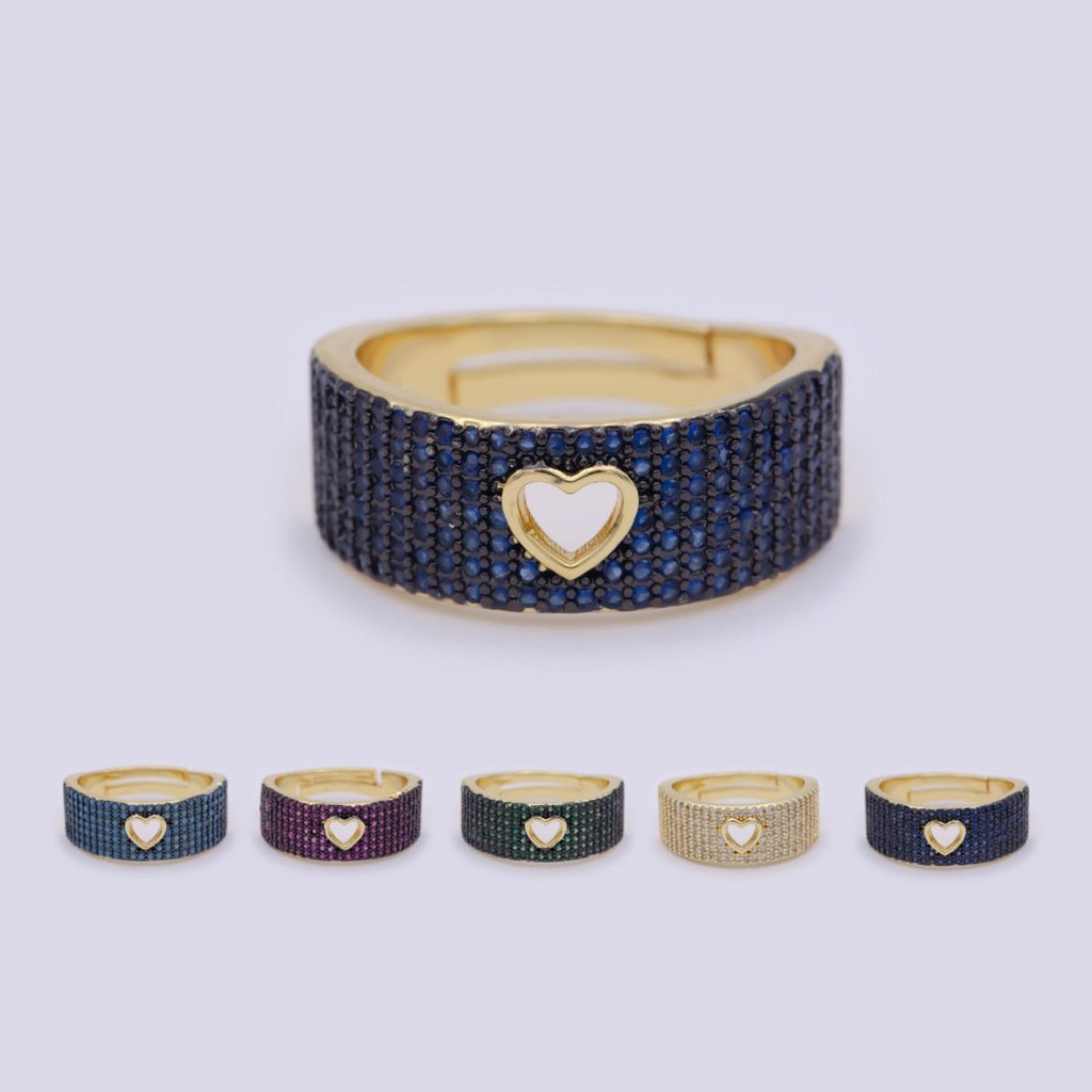 Dainty Heart Adjustable Ring, Gold Cz Dark Ring, Blue Green Purple Teal Stone Heart Jewelry Trend | O-460 ~  O-464