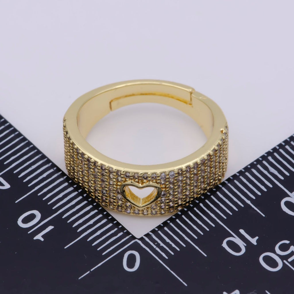 Dainty Heart Adjustable Ring, Gold Cz Dark Ring, Blue Green Purple Teal Stone Heart Jewelry Trend | O-460 ~  O-464