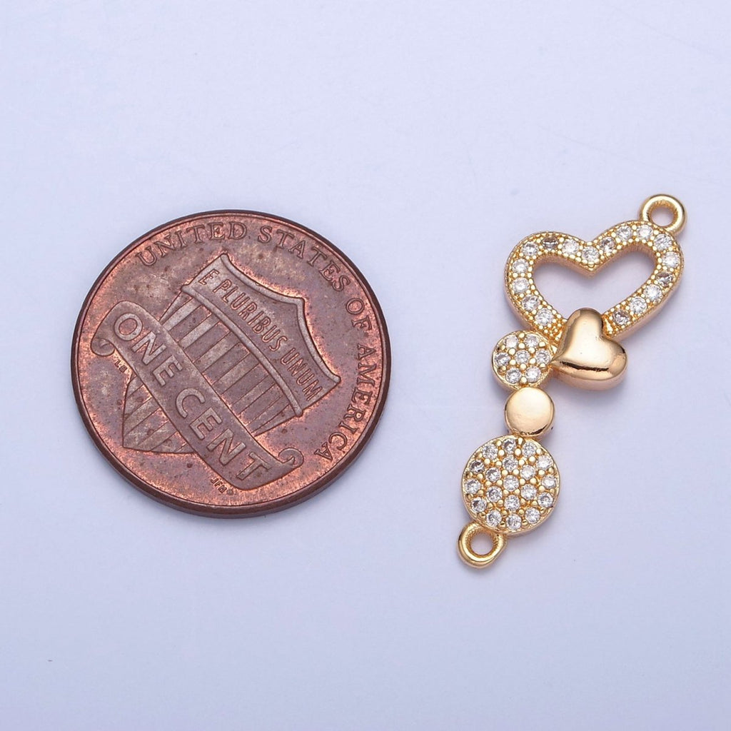 Dainty Heart CZ Gold Pave Charm Connector for Bracelet Necklace Supply F-799 - DLUXCA