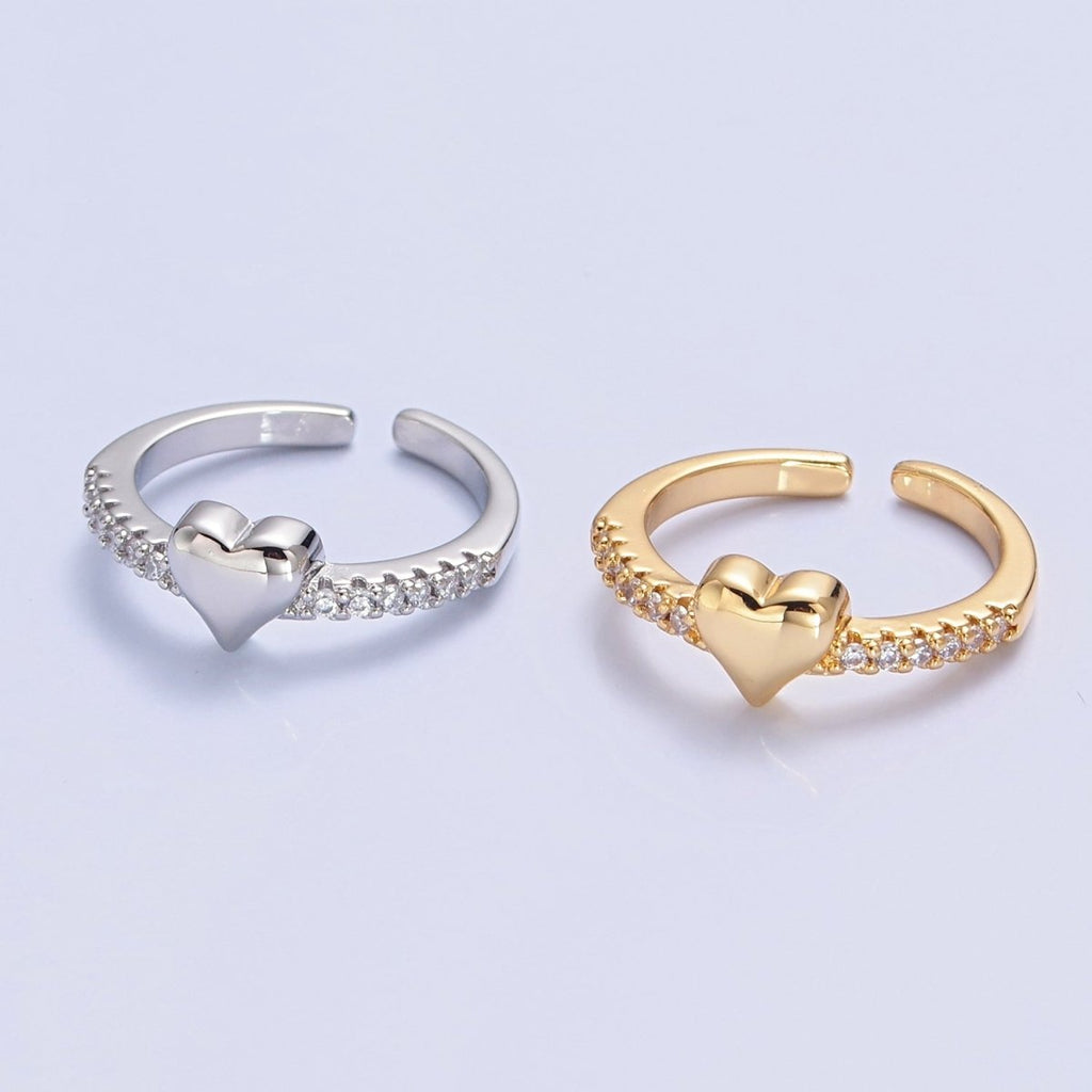 Dainty Heart Pave Ring Gold Silver CZ Ring Minimalist Jewelry O-2206 O-2207 - DLUXCA
