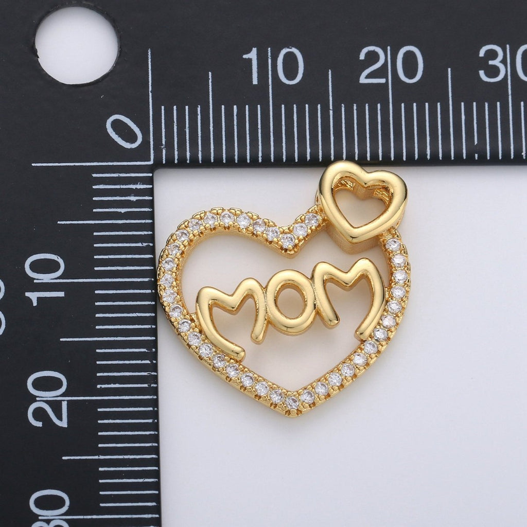 Dainty Heart Pendant Cubic Mom charm, Mother Love Pendant Jewelry in 14k Gold plated I-668 - DLUXCA