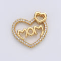 Dainty Heart Pendant Cubic Mom charm, Mother Love Pendant Jewelry in 14k Gold plated I-668 - DLUXCA