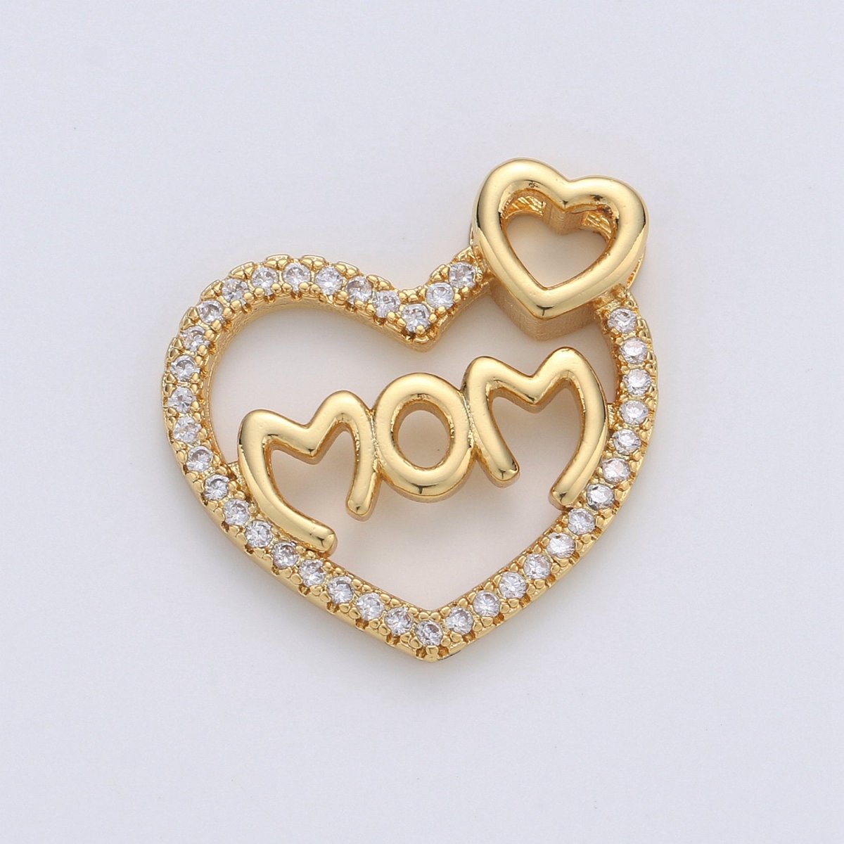 Dainty Heart Pendant Cubic Mom charm, Mother Love Pendant Jewelry in 14k Gold plated I-668 - DLUXCA