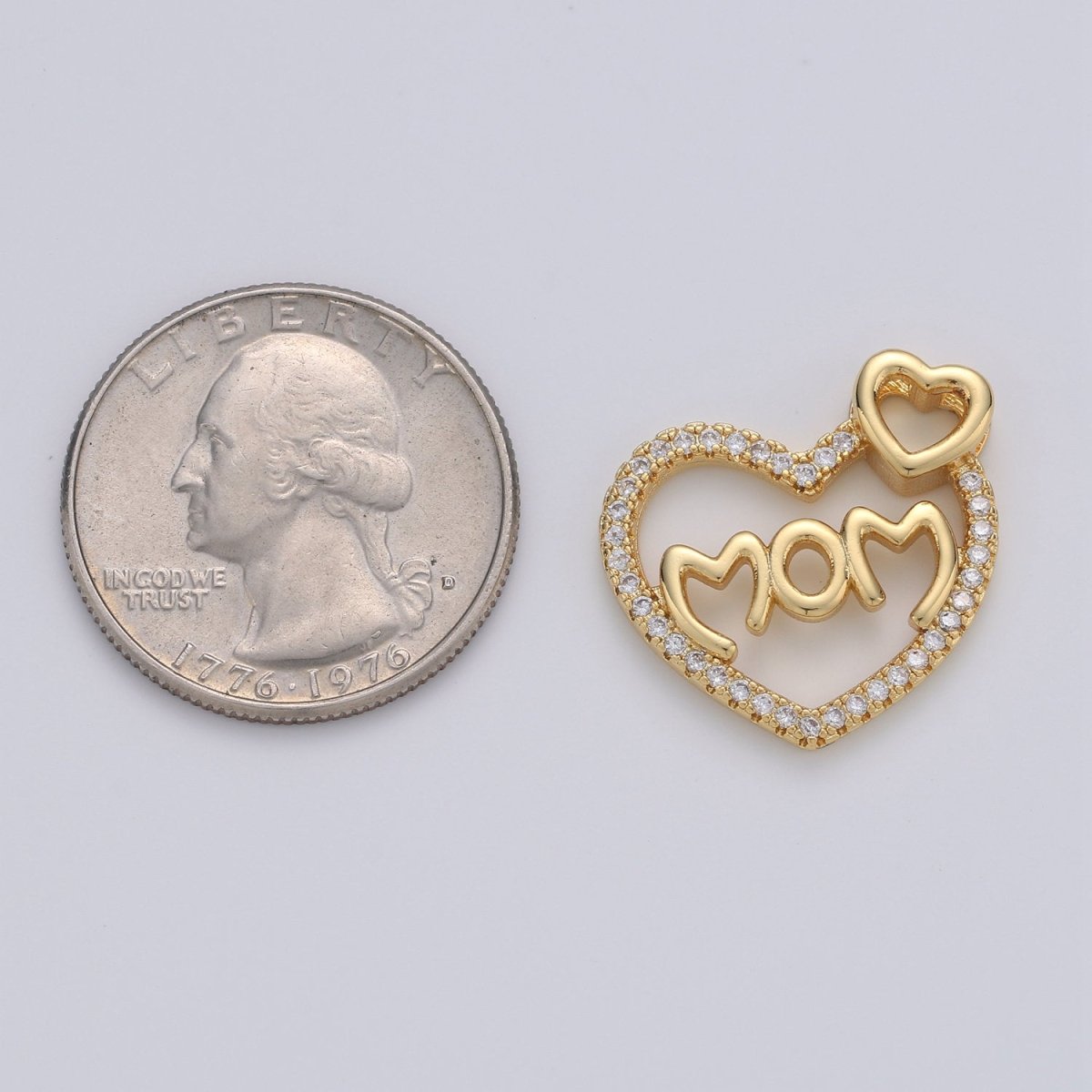 Dainty Heart Pendant Cubic Mom charm, Mother Love Pendant Jewelry in 14k Gold plated I-668 - DLUXCA