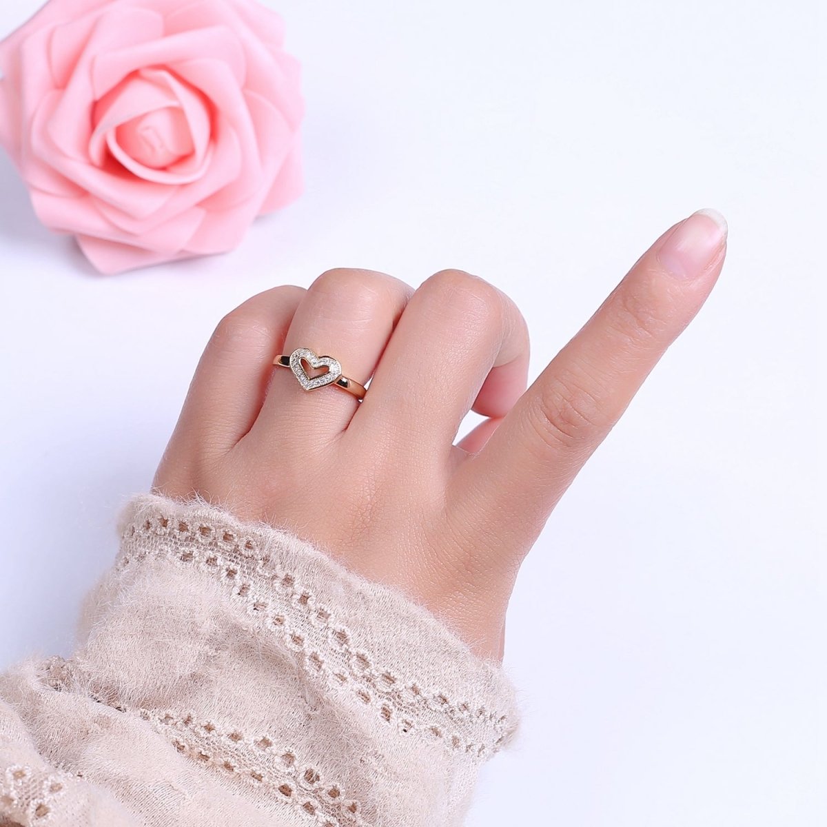 Dainty Heart Ring Mini Gold plated Heart Ring Stackable Jewelry Rings Open Adjustable O2031 - DLUXCA