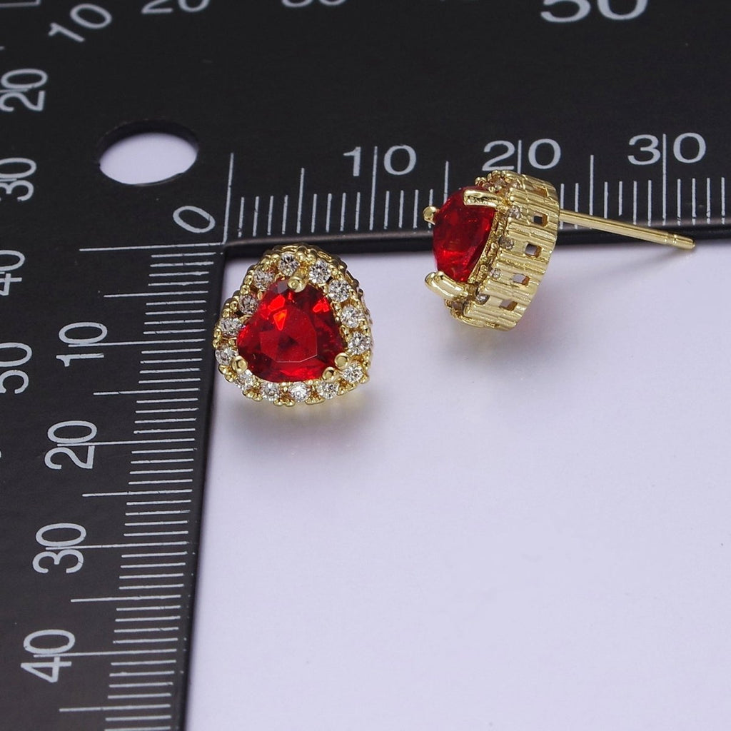 Dainty Heart Stud Earring Red Green Purple Pink CZ Stone V-178 V-179 V-180 - DLUXCA