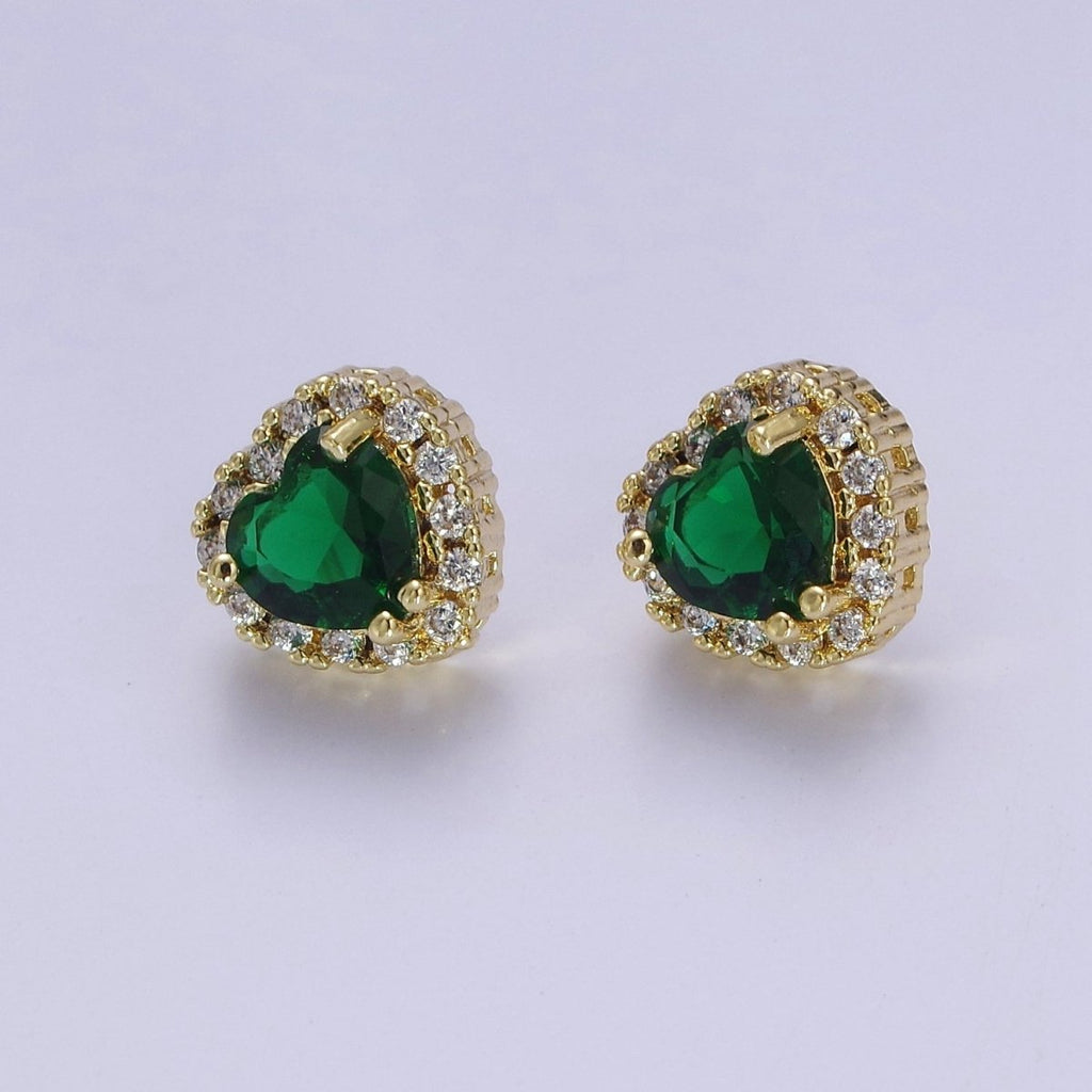 Dainty Heart Stud Earring Red Green Purple Pink CZ Stone V-178 V-179 V-180 - DLUXCA