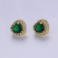 Dainty Heart Stud Earring Red Green Purple Pink CZ Stone V-178 V-179 V-180 - DLUXCA