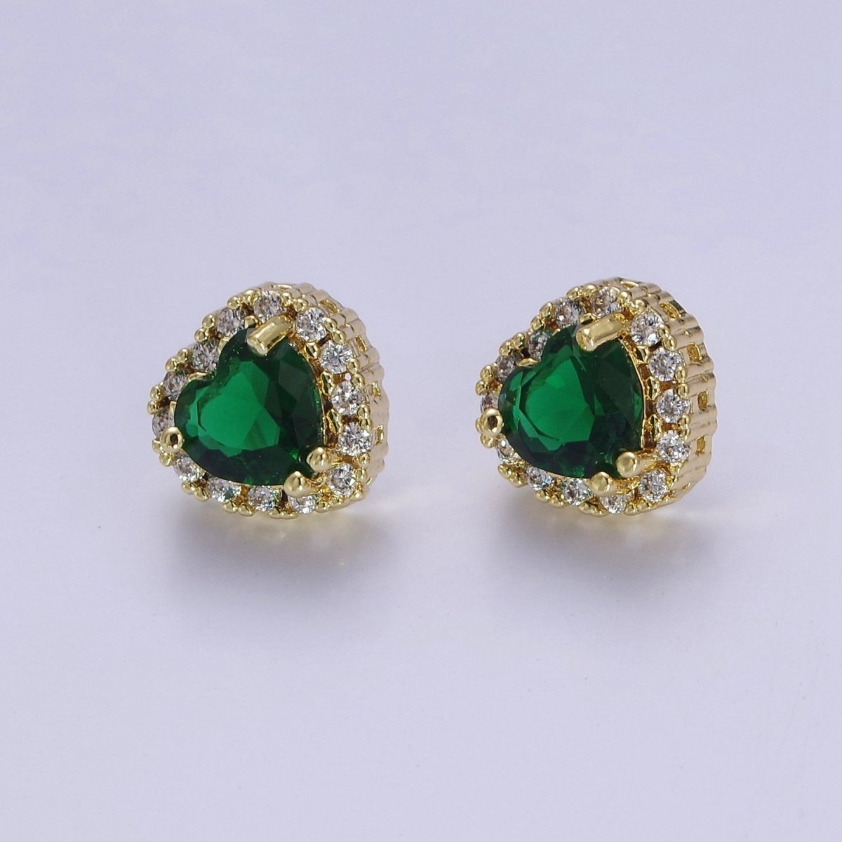 Dainty Heart Stud Earring Red Green Purple Pink CZ Stone V-178 V-179 V-180 - DLUXCA