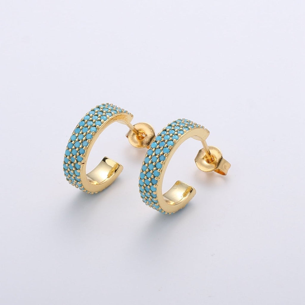Dainty Hoop Earring in Clear Green Blue Pink Turquoise CZ Micro Pave Earring in Gold Plated lead free, nickel free K-598 K-600 - K-602 - DLUXCA