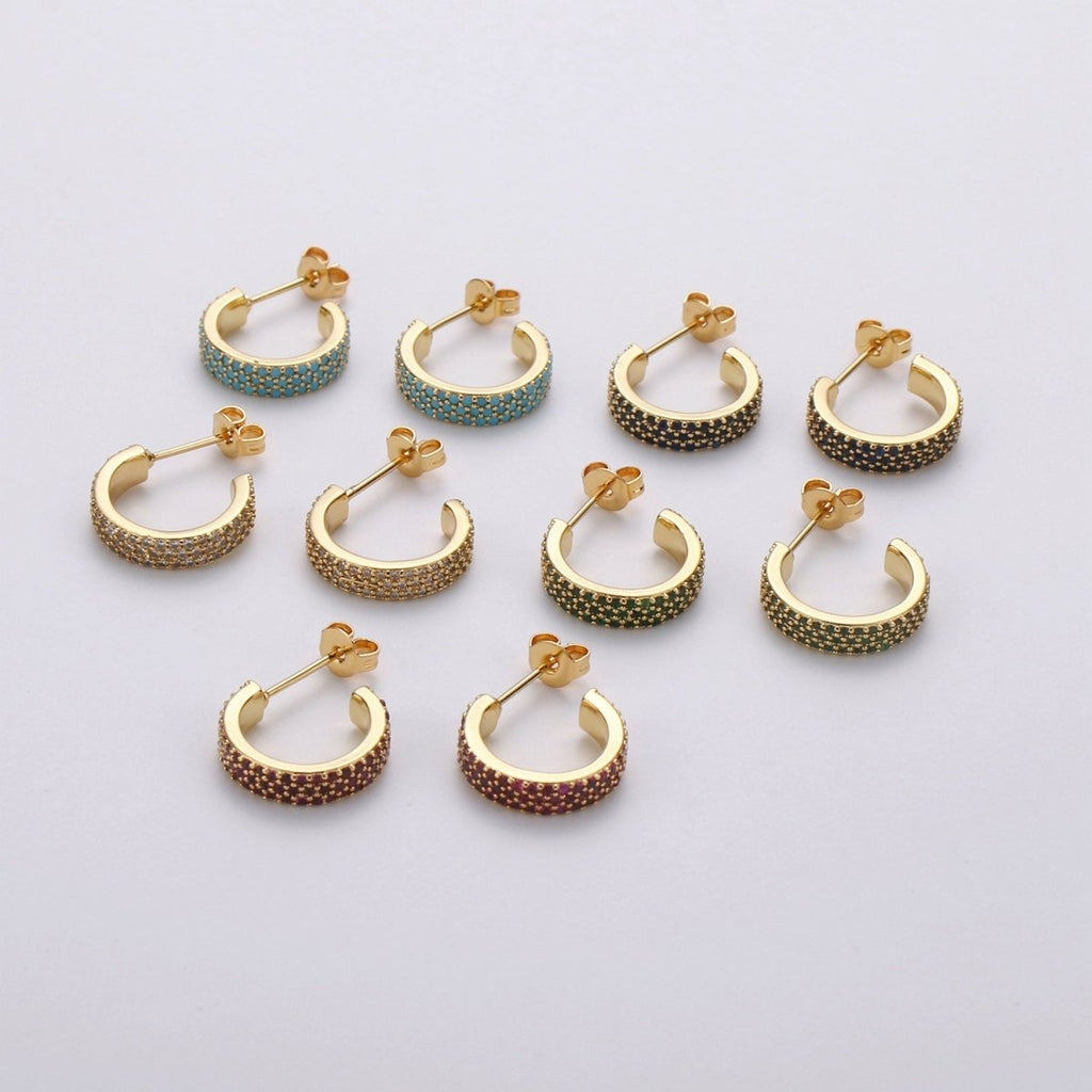 Dainty Hoop Earring in Clear Green Blue Pink Turquoise CZ Micro Pave Earring in Gold Plated lead free, nickel free K-598 K-600 - K-602 - DLUXCA