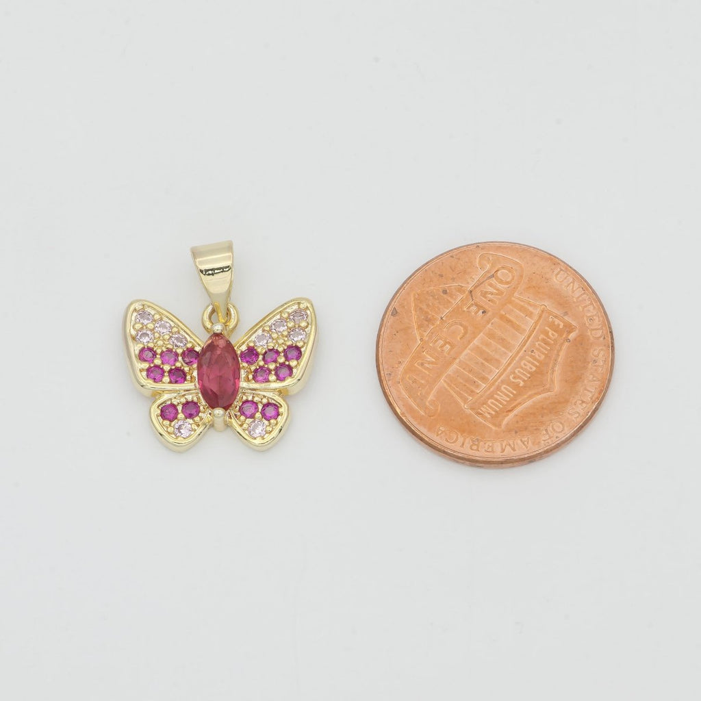 Dainty Hot Pink Gold Butterfly Mariposa Cute Dainty Butterfly Animal Gold plated Pendants H-182 - DLUXCA