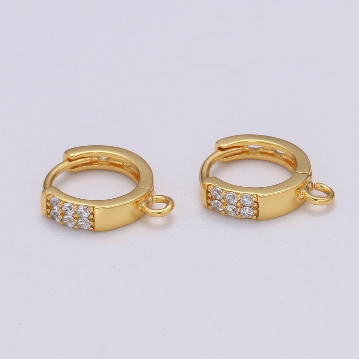 Dainty Huggie Earring 24K Gold plated Cz Micro Pave Hoops with open link for Jewelry Making Supply L-231 - DLUXCA