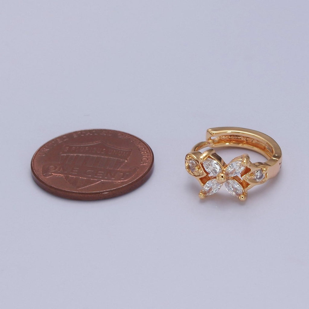 Dainty Huggie Earrings, Floral Earrings, Minimalist Earrings, Tiny Huggie Earrings, Star Earrings T-392 - DLUXCA