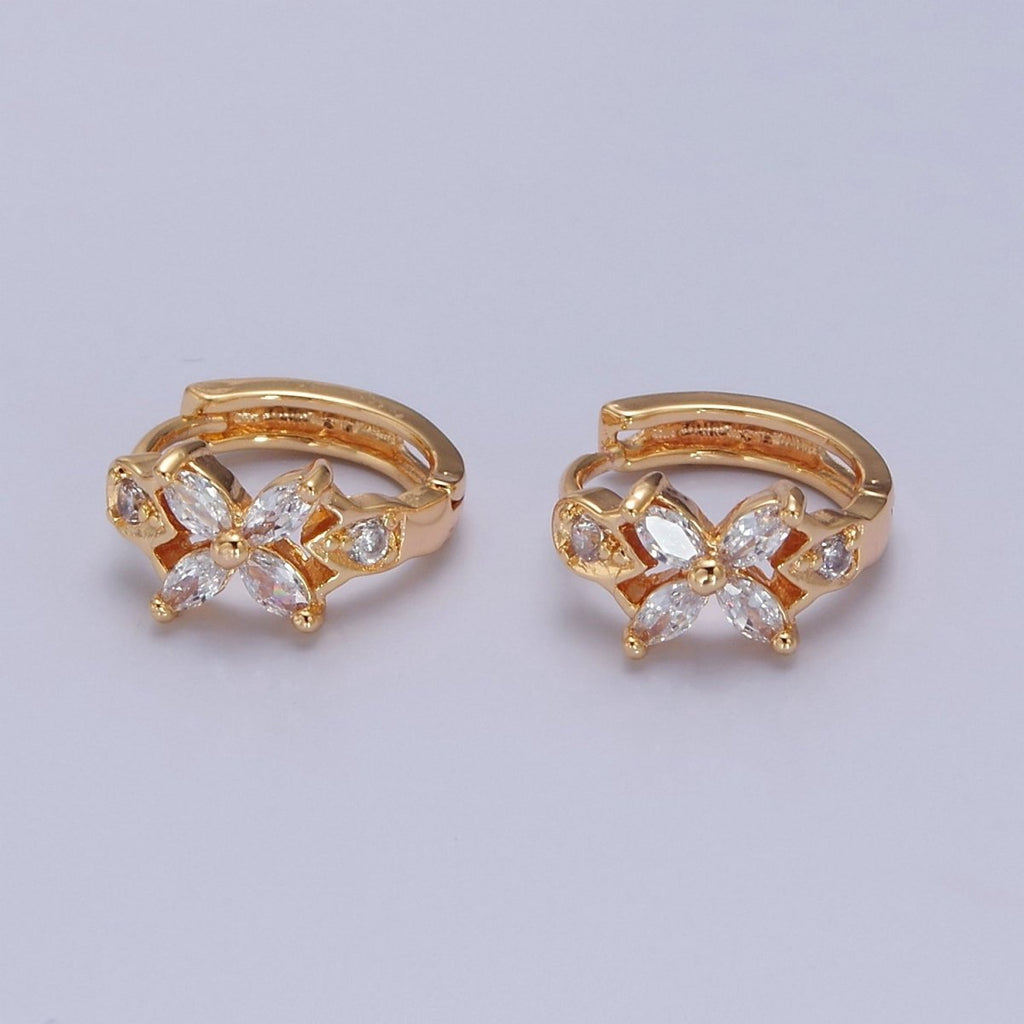 Dainty Huggie Earrings, Floral Earrings, Minimalist Earrings, Tiny Huggie Earrings, Star Earrings T-392 - DLUXCA