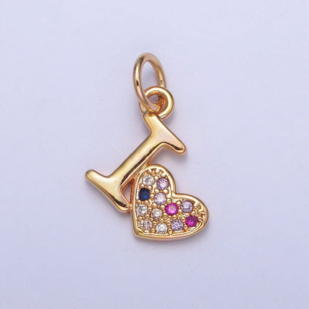 Dainty I Love Heart Charm Micro Paved Multicolor Cubic Zirconia Charm | X-231 - DLUXCA