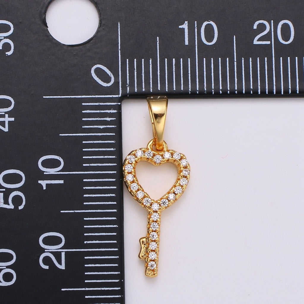 Dainty Key Charm 24K Gold plated Micro Pave CZ Pendant H-053 - DLUXCA