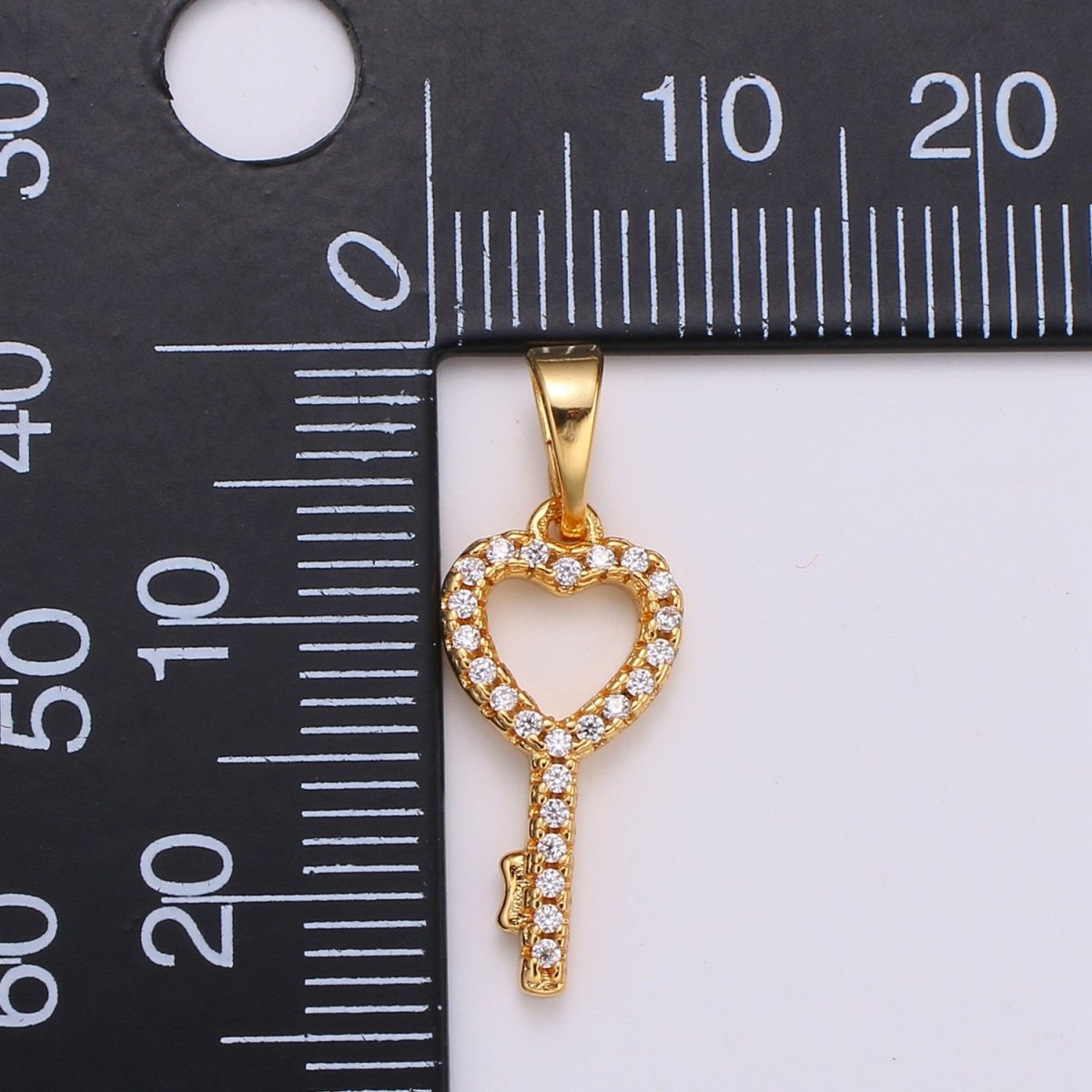 Dainty Key Charm 24K Gold plated Micro Pave CZ Pendant H-053 - DLUXCA