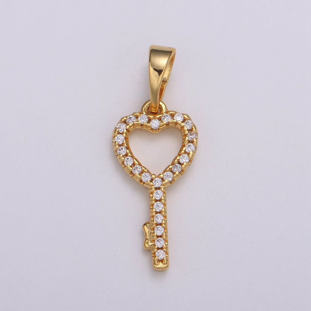 Dainty Key Charm 24K Gold plated Micro Pave CZ Pendant H-053 - DLUXCA