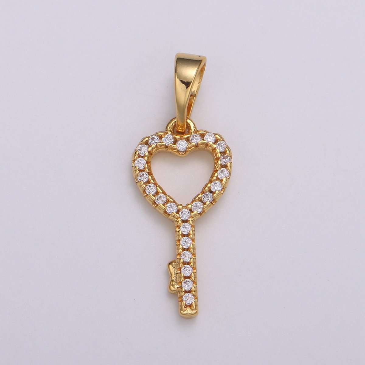 Dainty Key Charm 24K Gold plated Micro Pave CZ Pendant H-053 - DLUXCA