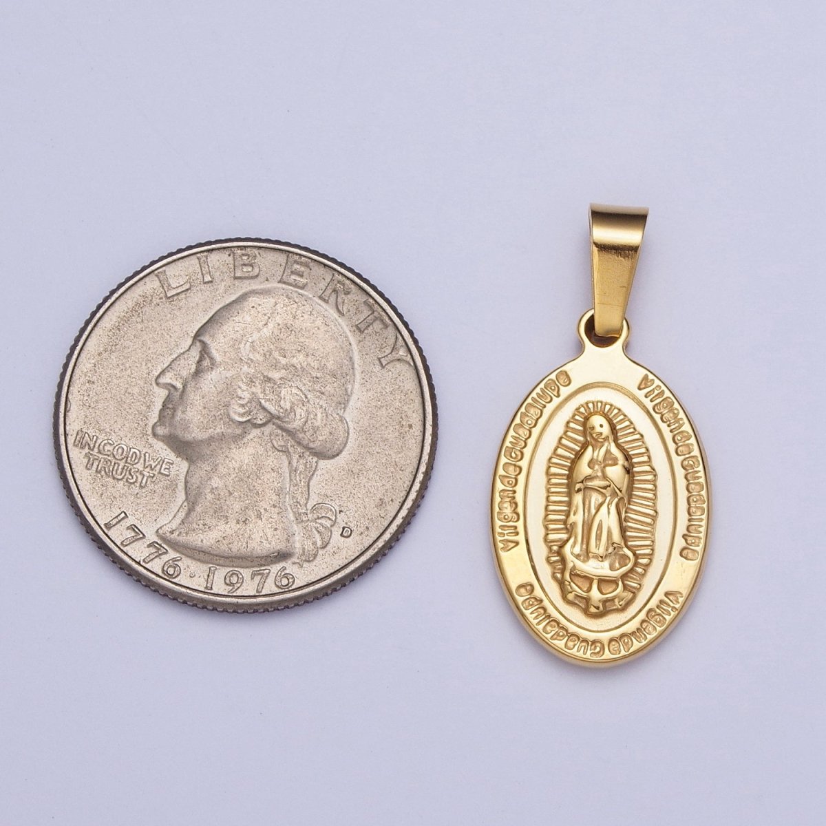 Dainty Lady Guadalupe Pendant Double Sided Charm for Catholic Jewelry Making Gold plated X-654 - DLUXCA