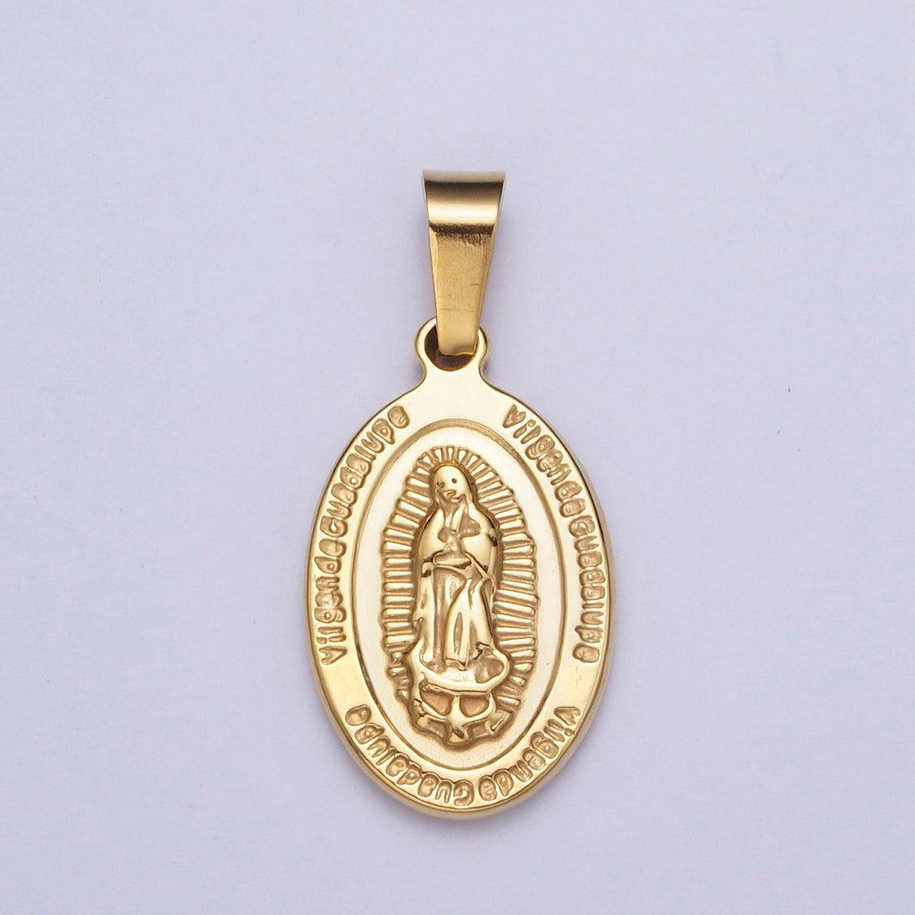 Dainty Lady Guadalupe Pendant Double Sided Charm for Catholic Jewelry Making Gold plated X-654 - DLUXCA