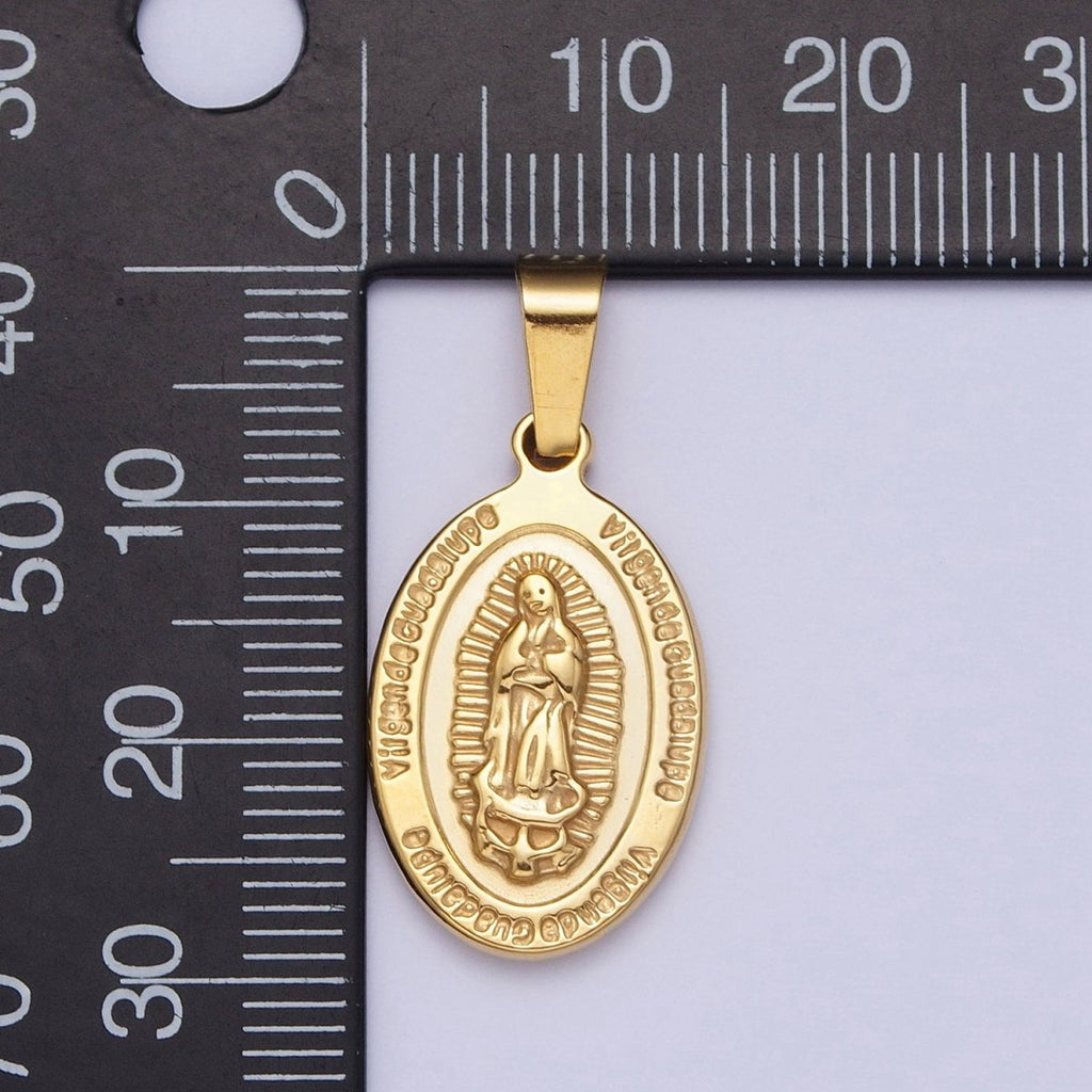 Dainty Lady Guadalupe Pendant Double Sided Charm for Catholic Jewelry Making Gold plated X-654 - DLUXCA