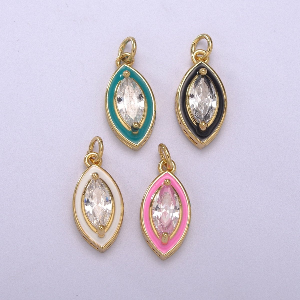 Dainty Leaf Clear CZ Enamel Colorful Eye Shape Pendant 14K Gold plated Enamel Charm, Necklace Bracelet Component M-682 - M-685