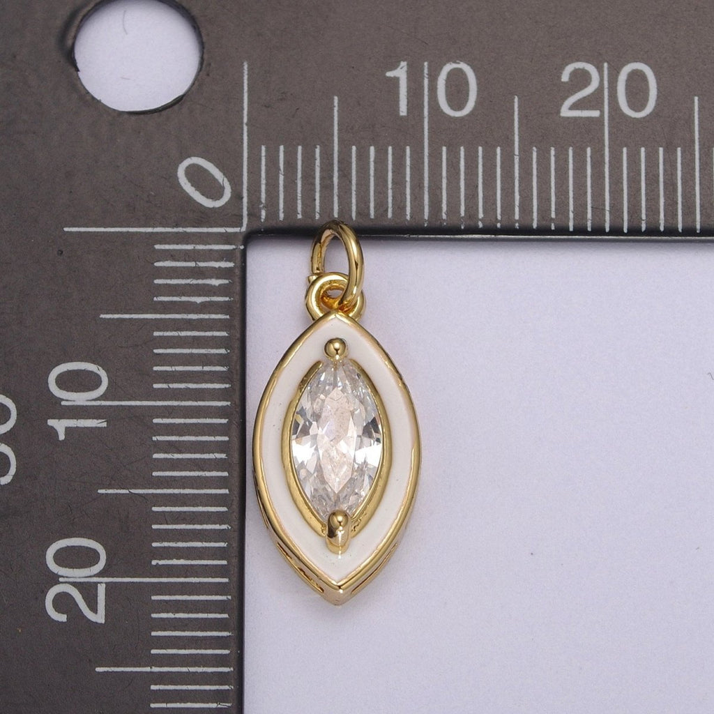 Dainty Leaf Clear CZ Enamel Colorful Eye Shape Pendant 14K Gold plated Enamel Charm, Necklace Bracelet Component M-682 - M-685