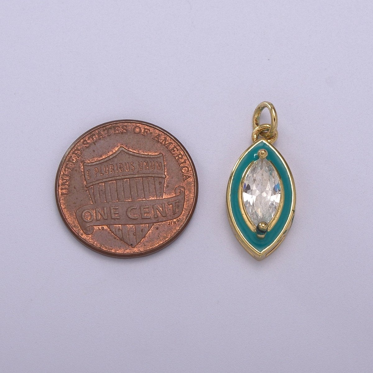 Dainty Leaf Clear CZ Enamel Colorful Eye Shape Pendant 14K Gold plated Enamel Charm, Necklace Bracelet Component M-682 - M-685