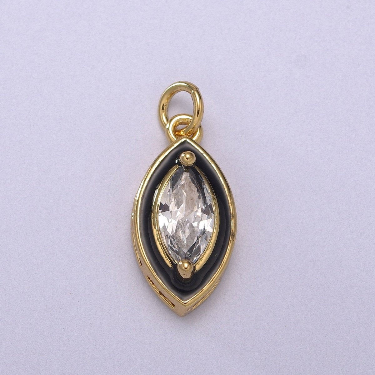 Dainty Leaf Clear CZ Enamel Colorful Eye Shape Pendant 14K Gold plated Enamel Charm, Necklace Bracelet Component M-682 - M-685