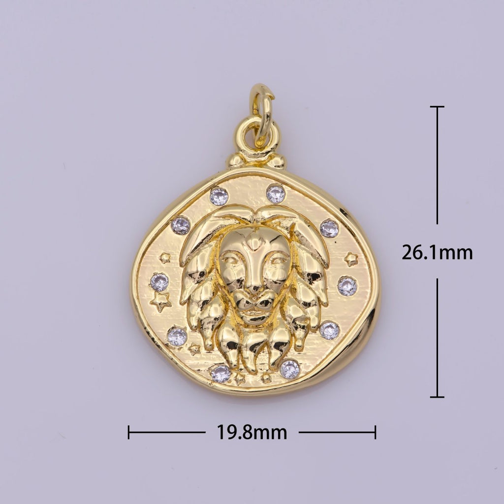 Dainty Lion Charm Leo Sign Coin Charm in 18K Gold plated N-203 - DLUXCA