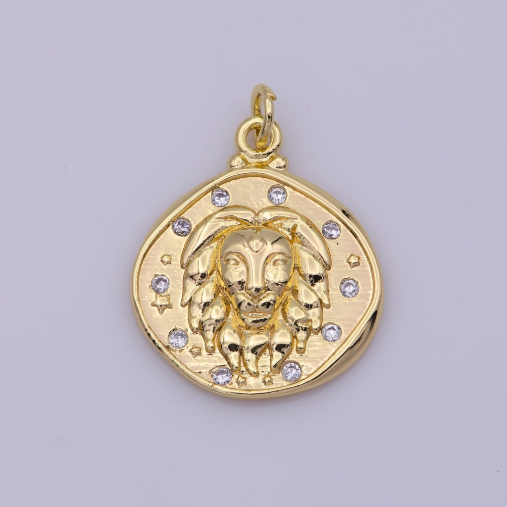 Dainty Lion Charm Leo Sign Coin Charm in 18K Gold plated N-203 - DLUXCA