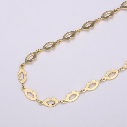 Dainty Lips Geometric chain by Yard Handmade chain, 5x12.8mm Kiss Lips, 24K Gold plated Chain for Necklace Bracelet | ROLL-460 Clearance Pricing - DLUXCA
