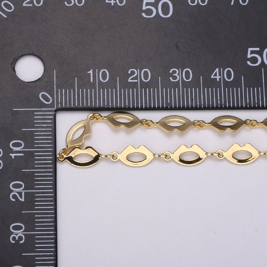 Dainty Lips Geometric chain by Yard Handmade chain, 5x12.8mm Kiss Lips, 24K Gold plated Chain for Necklace Bracelet | ROLL-460 Clearance Pricing - DLUXCA
