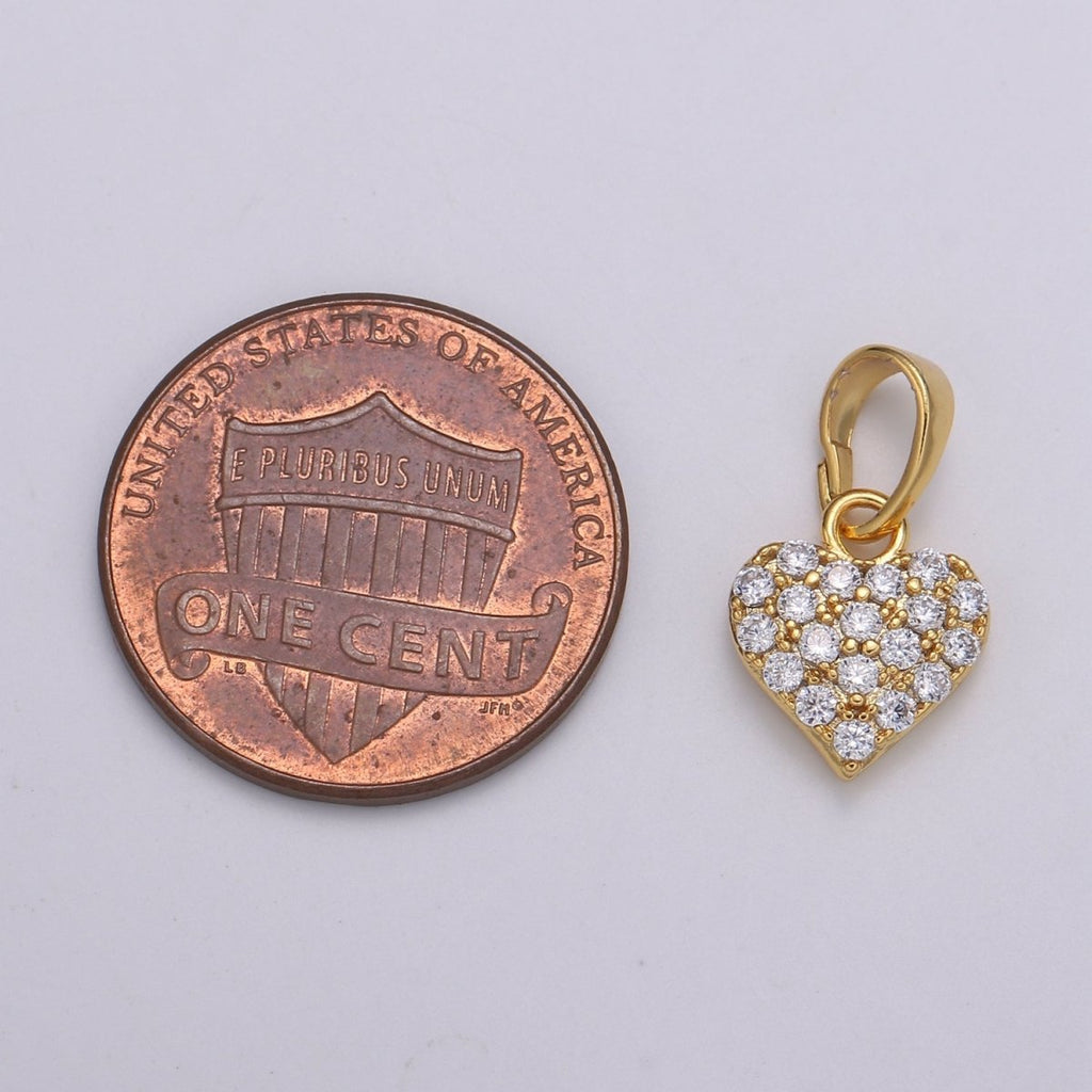 Dainty Love Charm 24K Gold plated Micro Pave CZ Heart Pendant 16.5x9mm H-034 - DLUXCA
