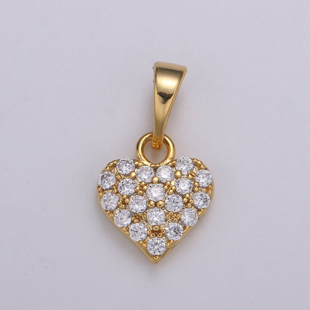 Dainty Love Charm 24K Gold plated Micro Pave CZ Heart Pendant 16.5x9mm H-034 - DLUXCA