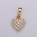 Dainty Love Charm 24K Gold plated Micro Pave CZ Heart Pendant 16.5x9mm H-034 - DLUXCA