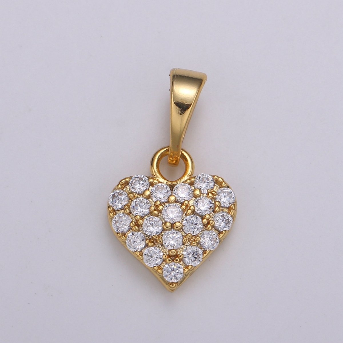 Dainty Love Charm 24K Gold plated Micro Pave CZ Heart Pendant 16.5x9mm H-034 - DLUXCA