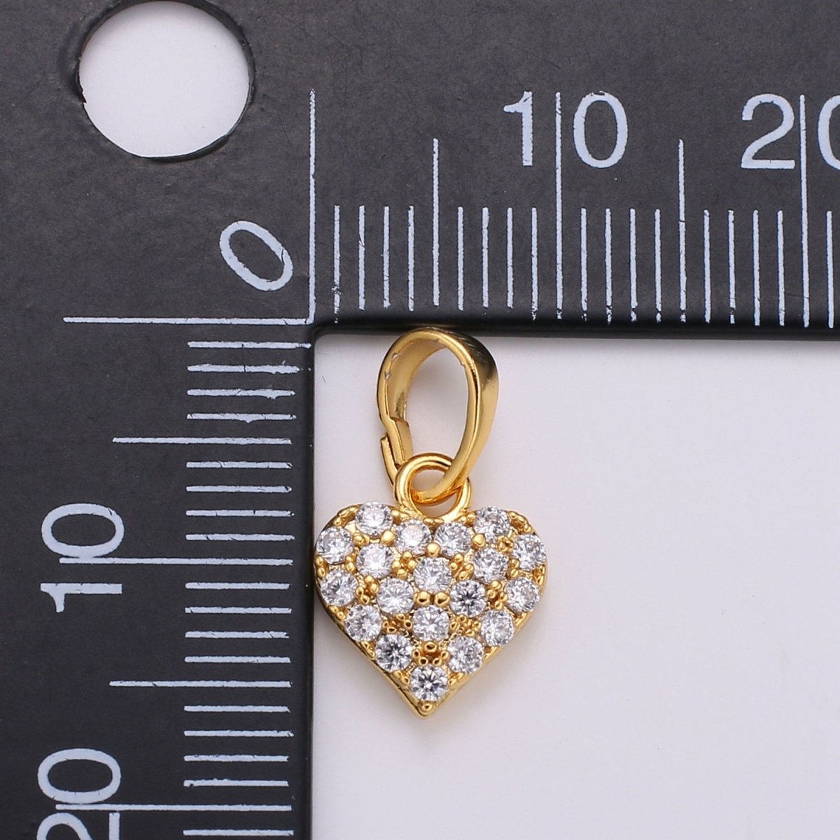 Dainty Love Charm 24K Gold plated Micro Pave CZ Heart Pendant 16.5x9mm H-034 - DLUXCA