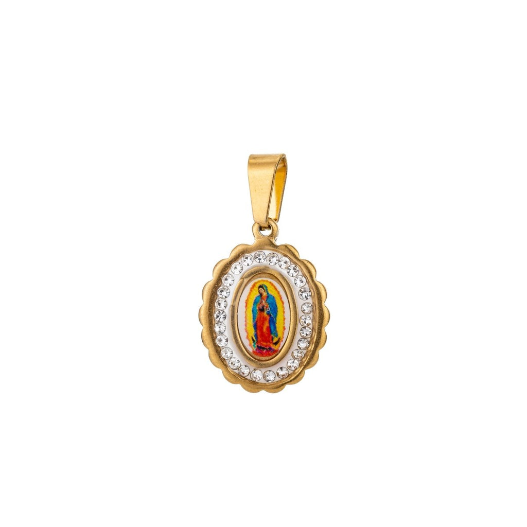 Dainty Madonna Charm, Virgin Mary Charm in 18K Gold plated w/CZ, 25mmX15mm Necklace Pendant Religious Jewelry Making Supply J-556 J-571 - DLUXCA