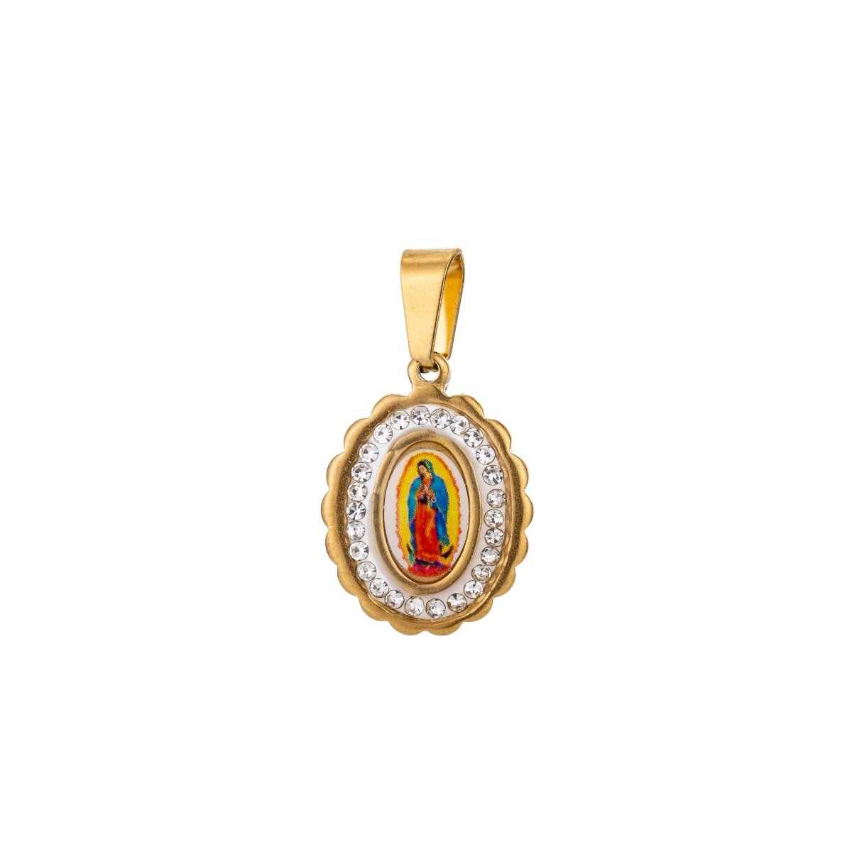 Dainty Madonna Charm, Virgin Mary Charm in 18K Gold plated w/CZ, 25mmX15mm Necklace Pendant Religious Jewelry Making Supply J-556 J-571 - DLUXCA