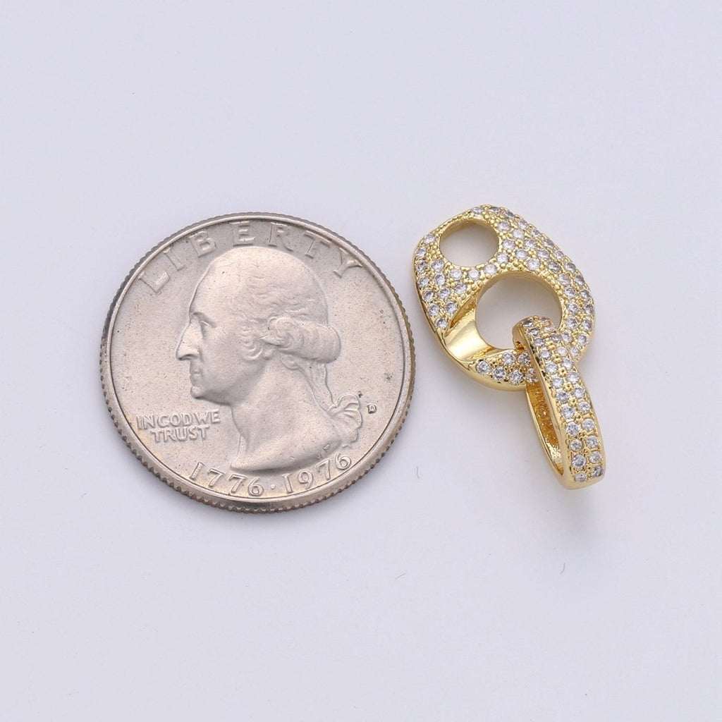 Dainty Mariner Anchor Link Charm Necklace, Yellow Gold Mariner Link Pendant, 24K Yellow Gold plated Charm Micro Pave Mariner Anchor Charm K-797 - DLUXCA