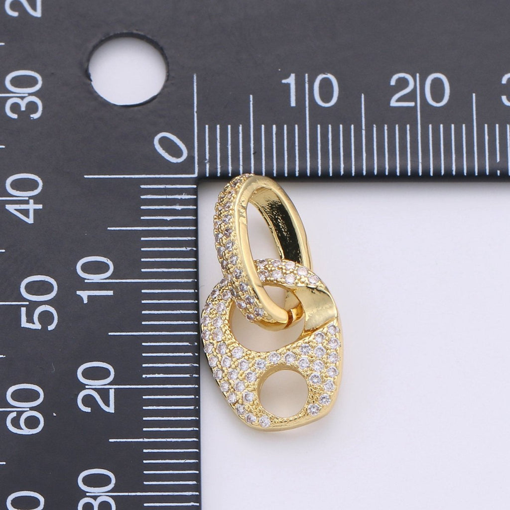 Dainty Mariner Anchor Link Charm Necklace, Yellow Gold Mariner Link Pendant, 24K Yellow Gold plated Charm Micro Pave Mariner Anchor Charm K-797 - DLUXCA