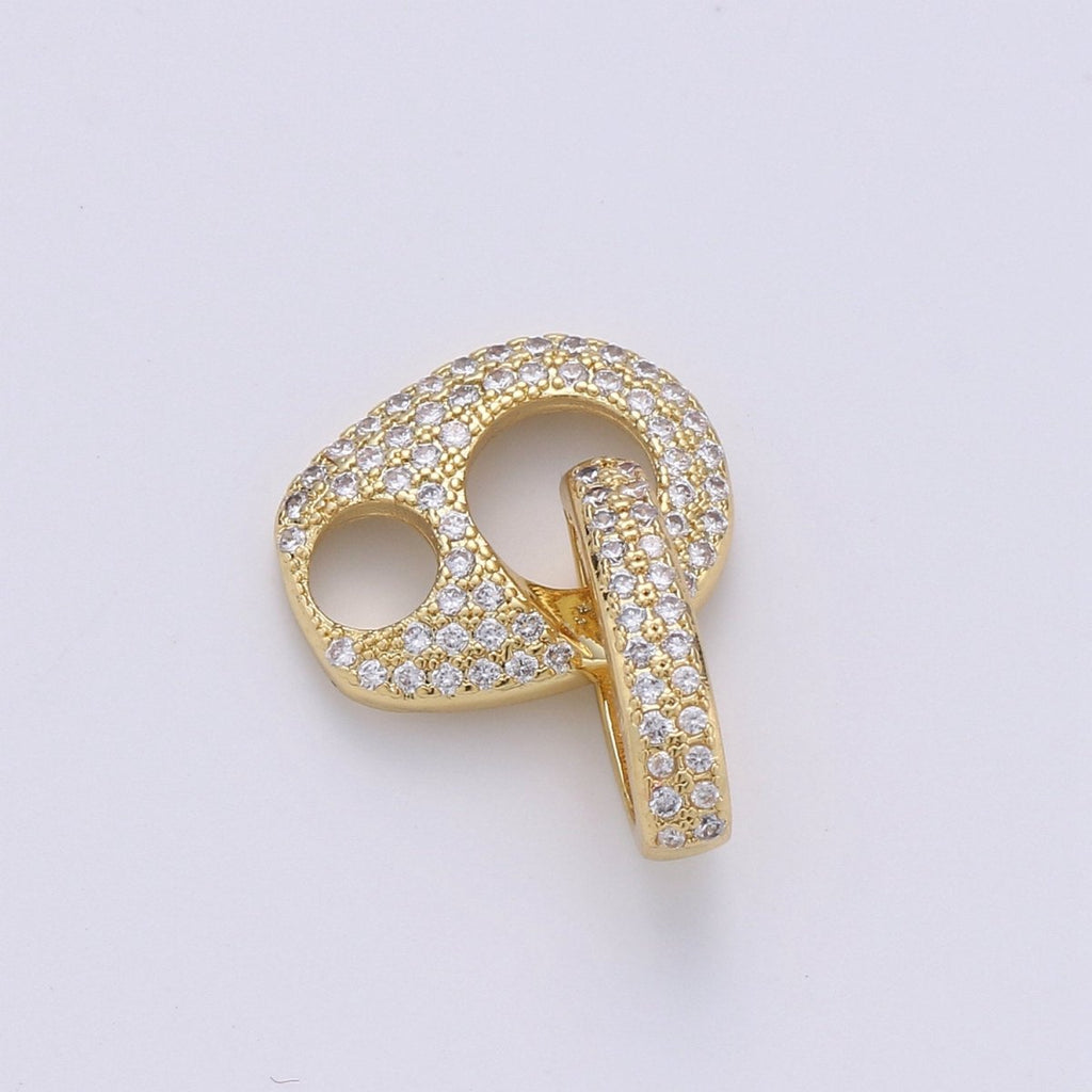 Dainty Mariner Anchor Link Charm Necklace, Yellow Gold Mariner Link Pendant, 24K Yellow Gold plated Charm Micro Pave Mariner Anchor Charm K-797 - DLUXCA