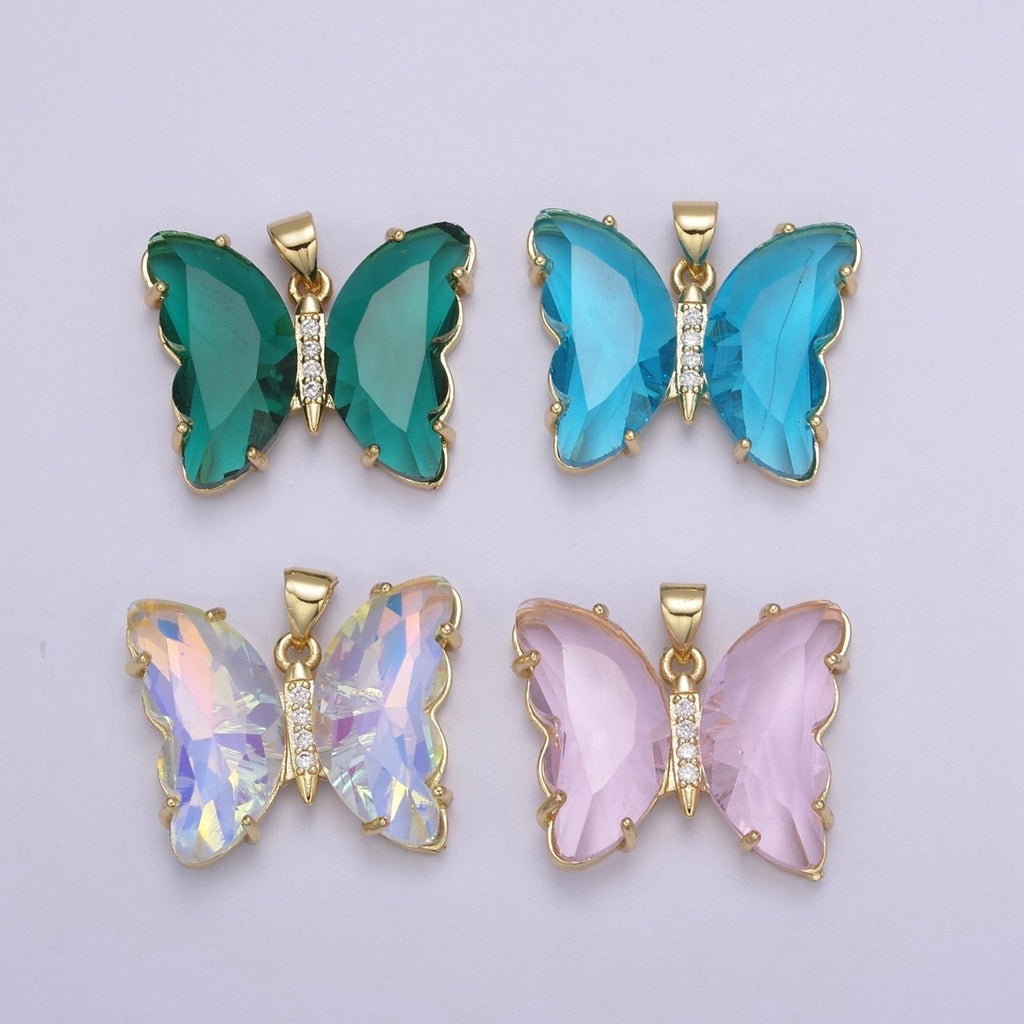 Dainty Mariposa Butterfly Charm Butterfly Charm Glass Pendant for Necklace Earring Bracelet Component in 14k Gold plated Tarnish Free H-844 H-845 H-847 H-861