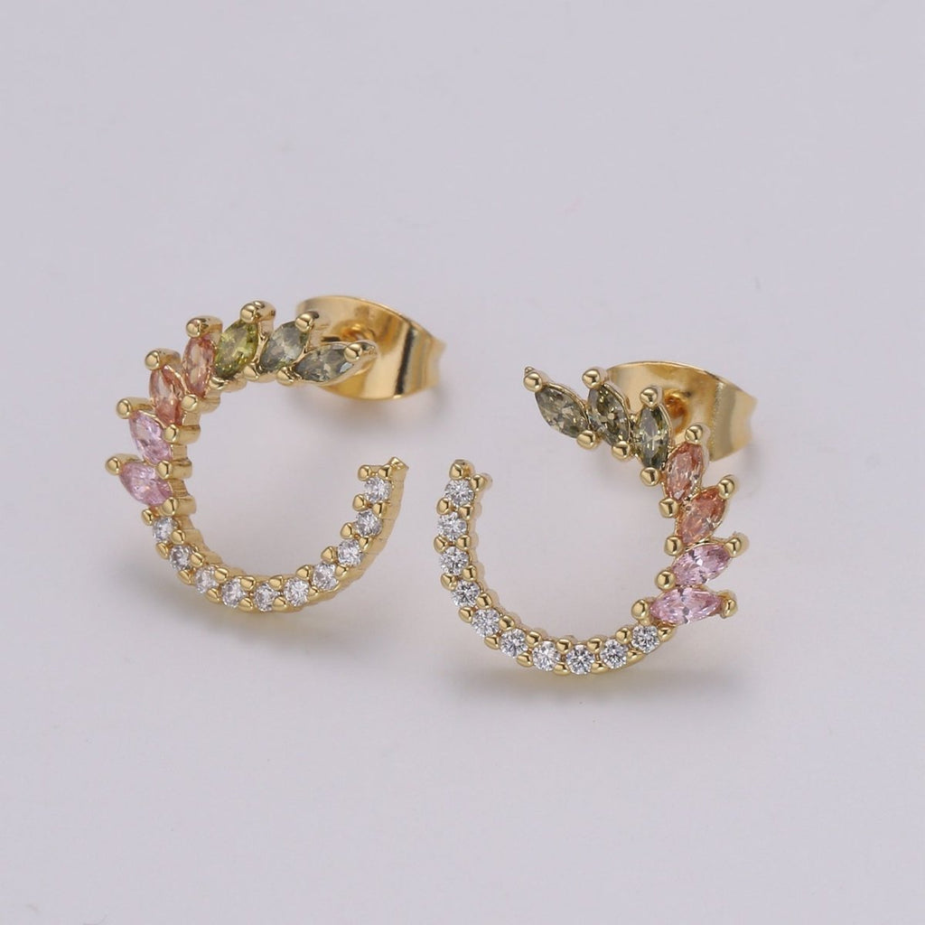 Dainty Marquise CZ Stud Earrings Multi Color Cz Stone for Hoop Earring 13mm Hoop P-030 - DLUXCA