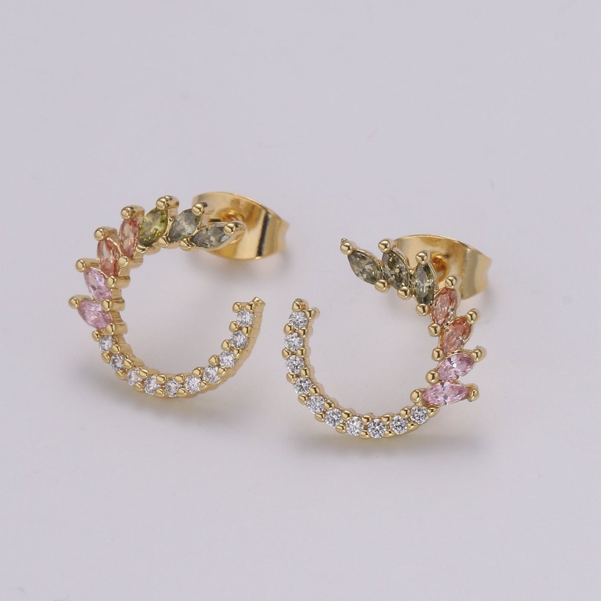 Dainty Marquise CZ Stud Earrings Multi Color Cz Stone for Hoop Earring 13mm Hoop P-030 - DLUXCA