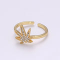 Dainty Mary Jane Ring | Studded Cannabis Ring | Marijuana Ring | Cubic Gold plated Open Ring Adjustable Ring Gift | Weed Ring | For Woman R331 - DLUXCA