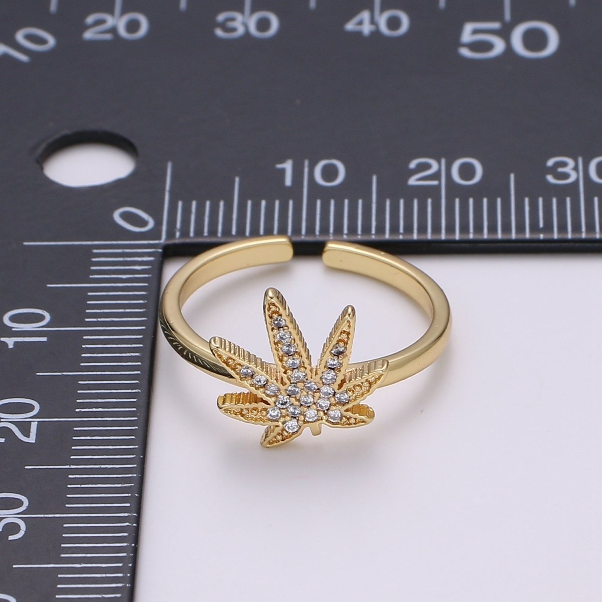 Dainty Mary Jane Ring | Studded Cannabis Ring | Marijuana Ring | Cubic Gold plated Open Ring Adjustable Ring Gift | Weed Ring | For Woman R331 - DLUXCA